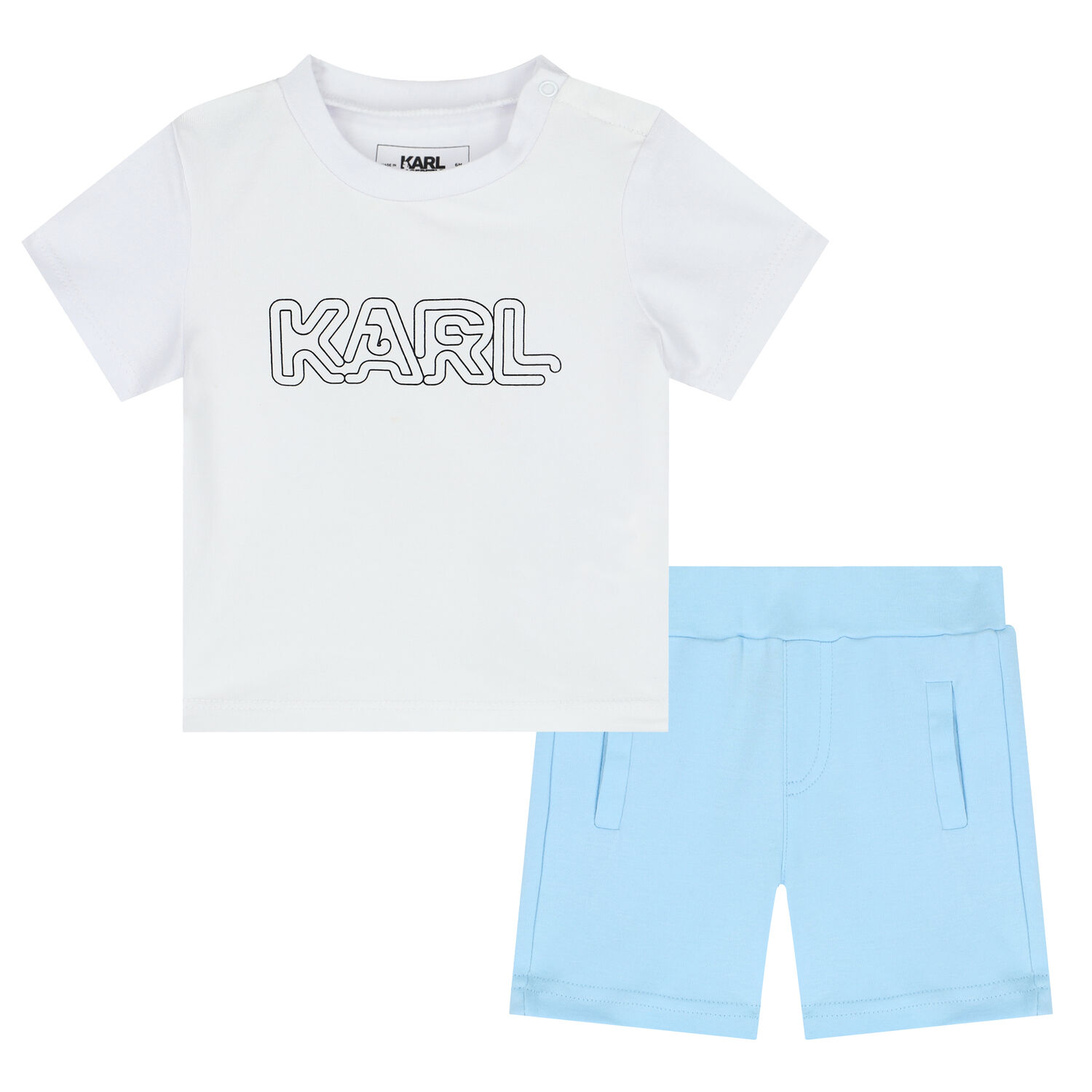 Younger Boys White & Blue Logo Shorts Set, 1, hi-res