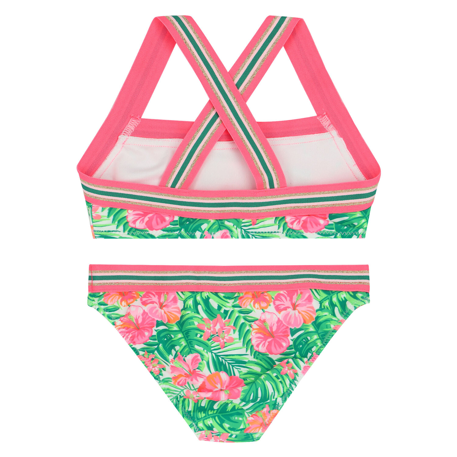 Girls Pink & Green Floral Bikini, 1, hi-res