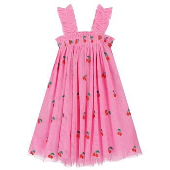Girls Pink Tulle Cherry Dress