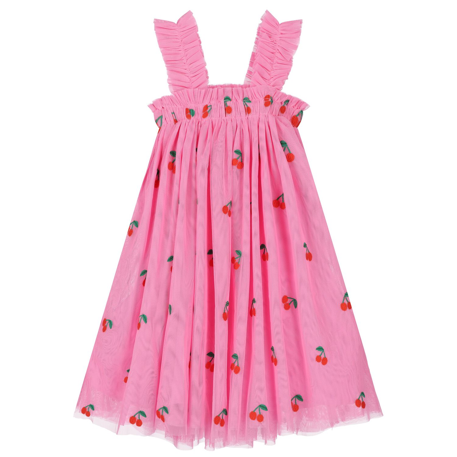 Girls Pink Tulle Cherry Dress, 1, hi-res image number null