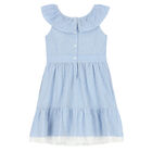 Girls White & Blue Striped Dress, 1, hi-res
