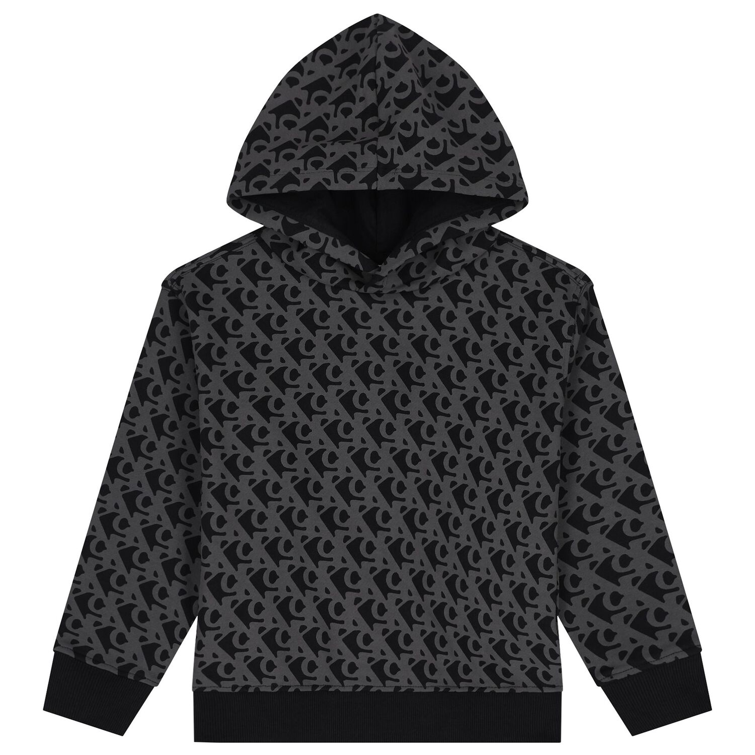Boys Black & Grey Logo Hooded Top, 1, hi-res