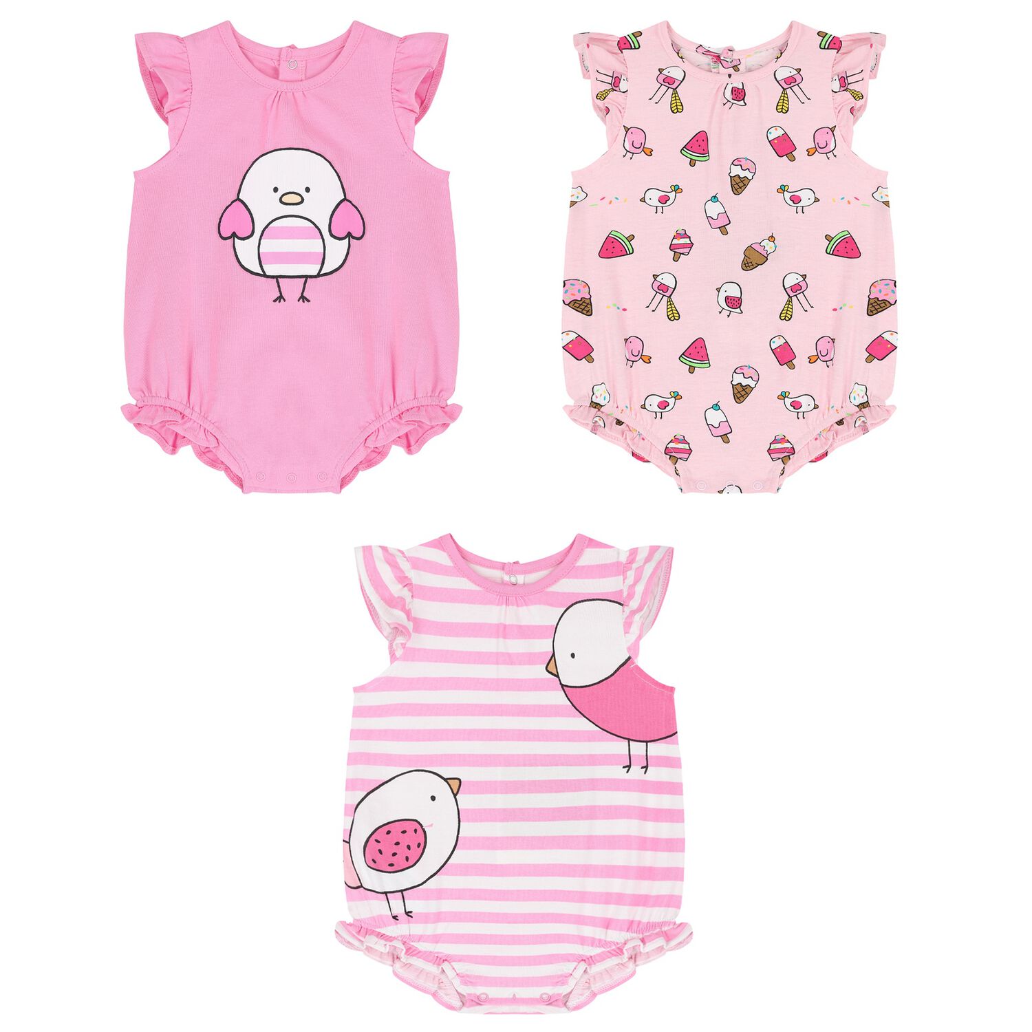 Baby Girls Pink Bodysuits ( 3-Pack ), 1, hi-res