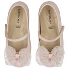 Girls Pink Leather Bow Shoes, 2, hi-res
