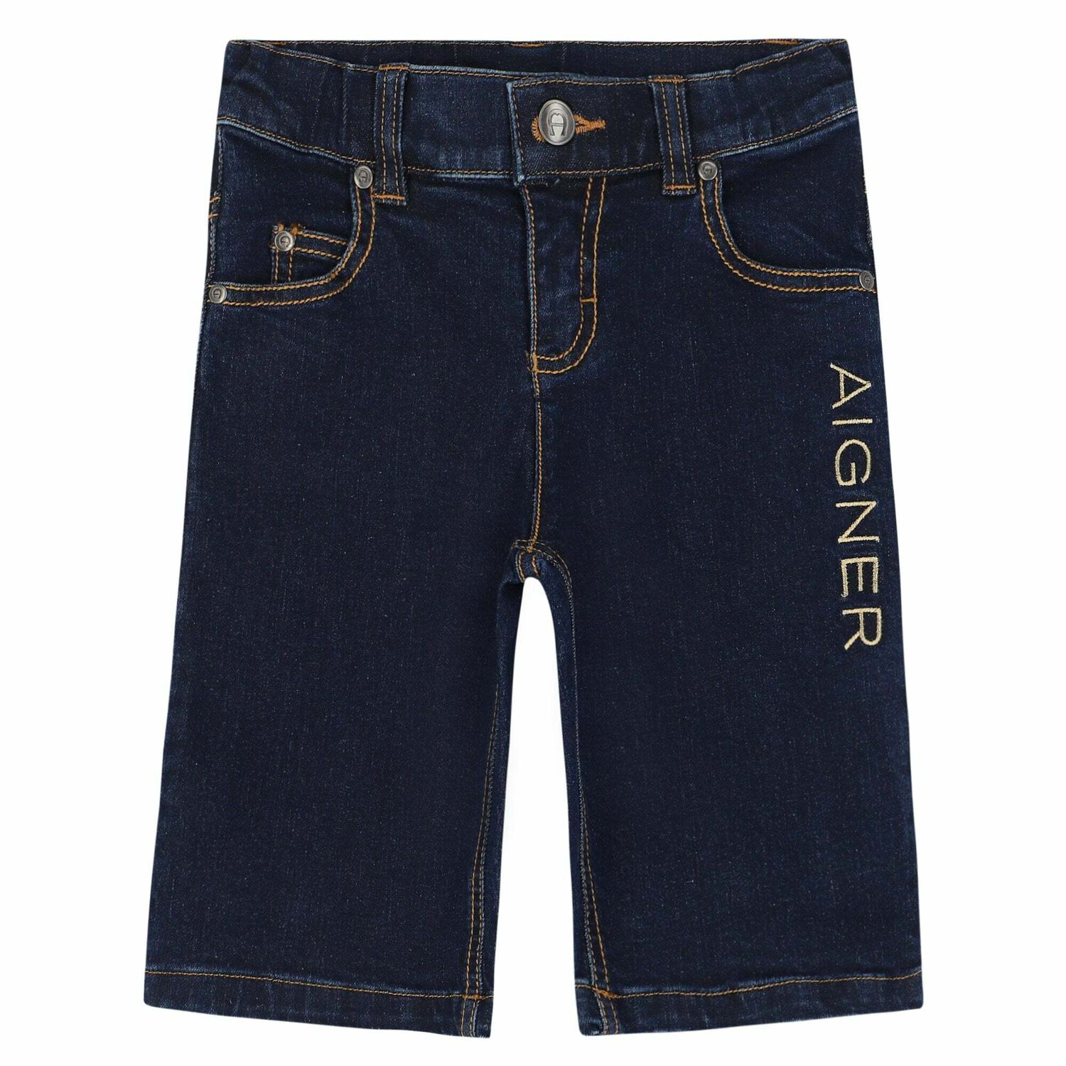 Boys Blue Denim Logo Shorts, 1, hi-res