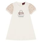 Younger Girls Ivory Bag Print Dress, 1, hi-res
