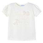 Girls Ivory Bow T-Shirt, 1, hi-res