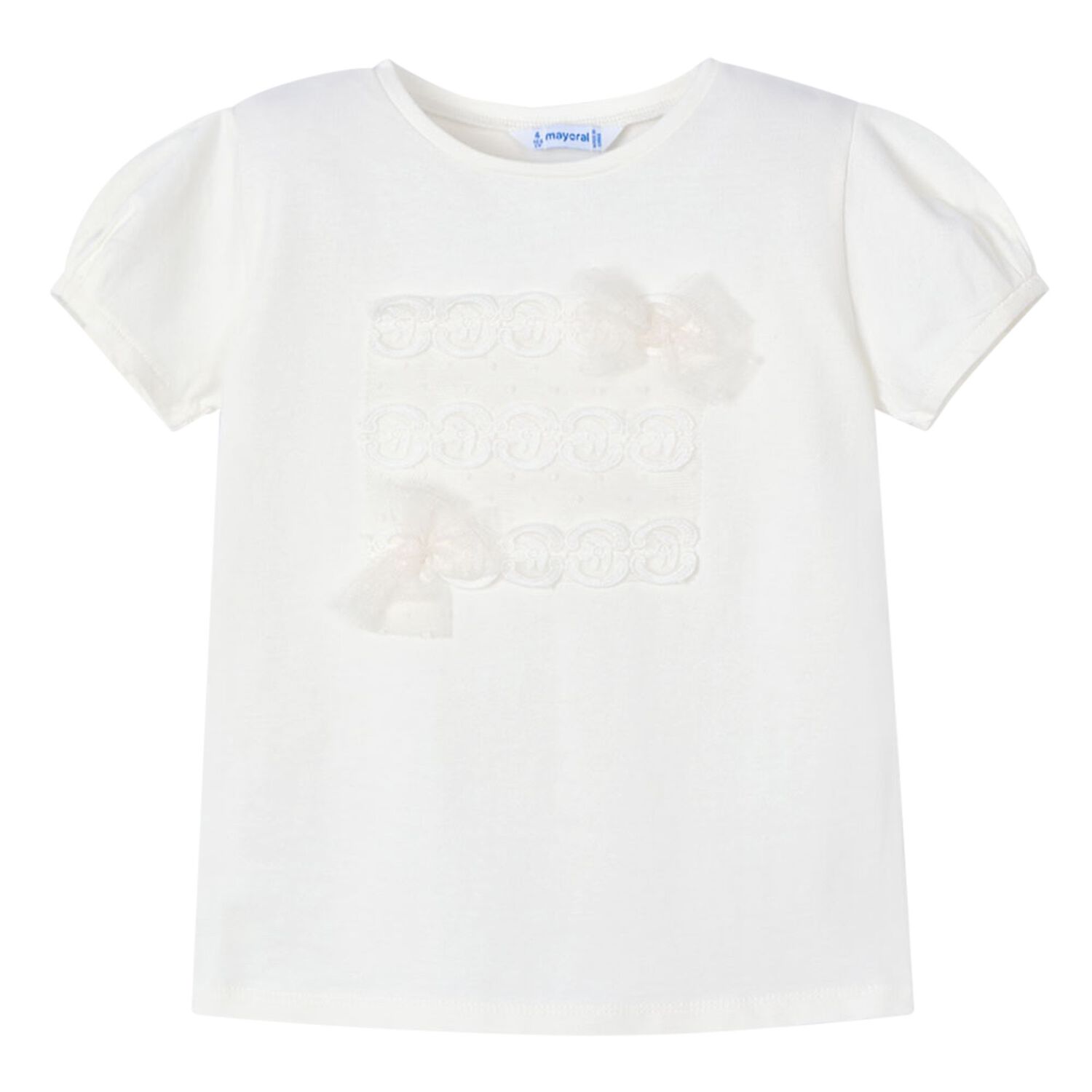 Girls Ivory Bow T-Shirt, 1, hi-res