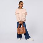 Girls Brown Leather Logo Tote Bag, 1, hi-res