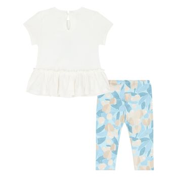 Younger Girls Ivory & Blue Leggings Set