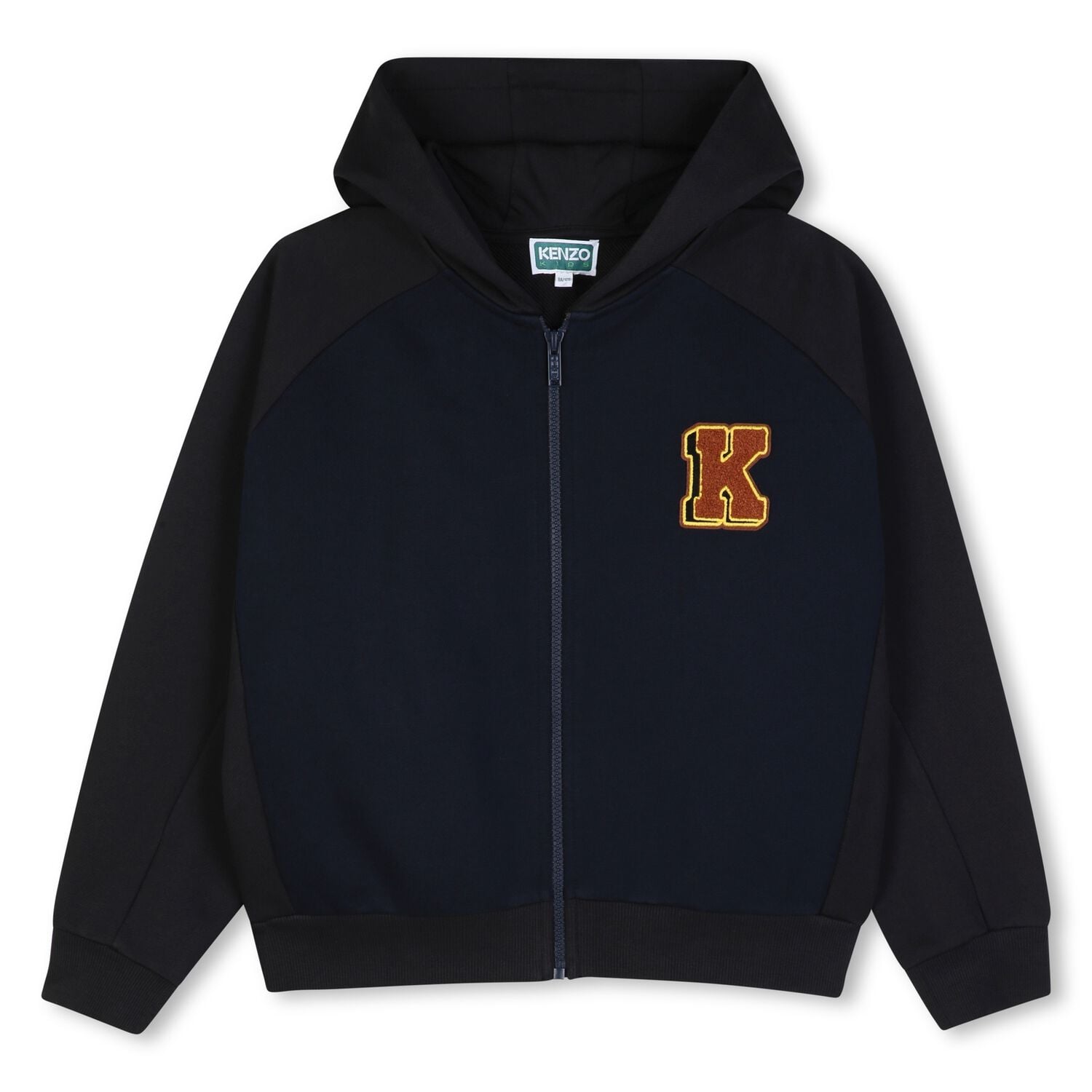 Boys Navy Blue & Black Tiger Logo Hooded Zip Up Top, 1, hi-res