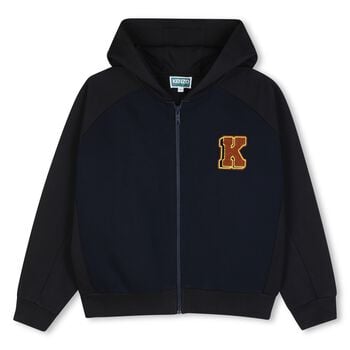 Boys Navy Blue & Black Tiger Logo Hooded Zip Up Top