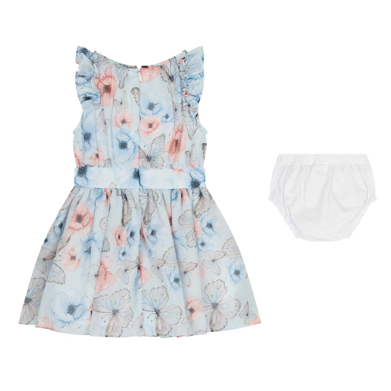 Baby Girls Blue Floral & Butterfly Dress Set, 1, hi-res