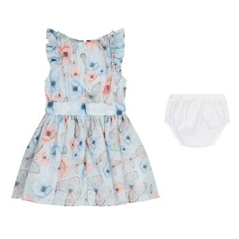 Baby Girls Blue Floral & Butterfly Dress Set