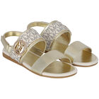 Girls Gold Logo Sandals, 1, hi-res