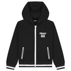 Black Logo Hooded Zip Up Top, 1, hi-res