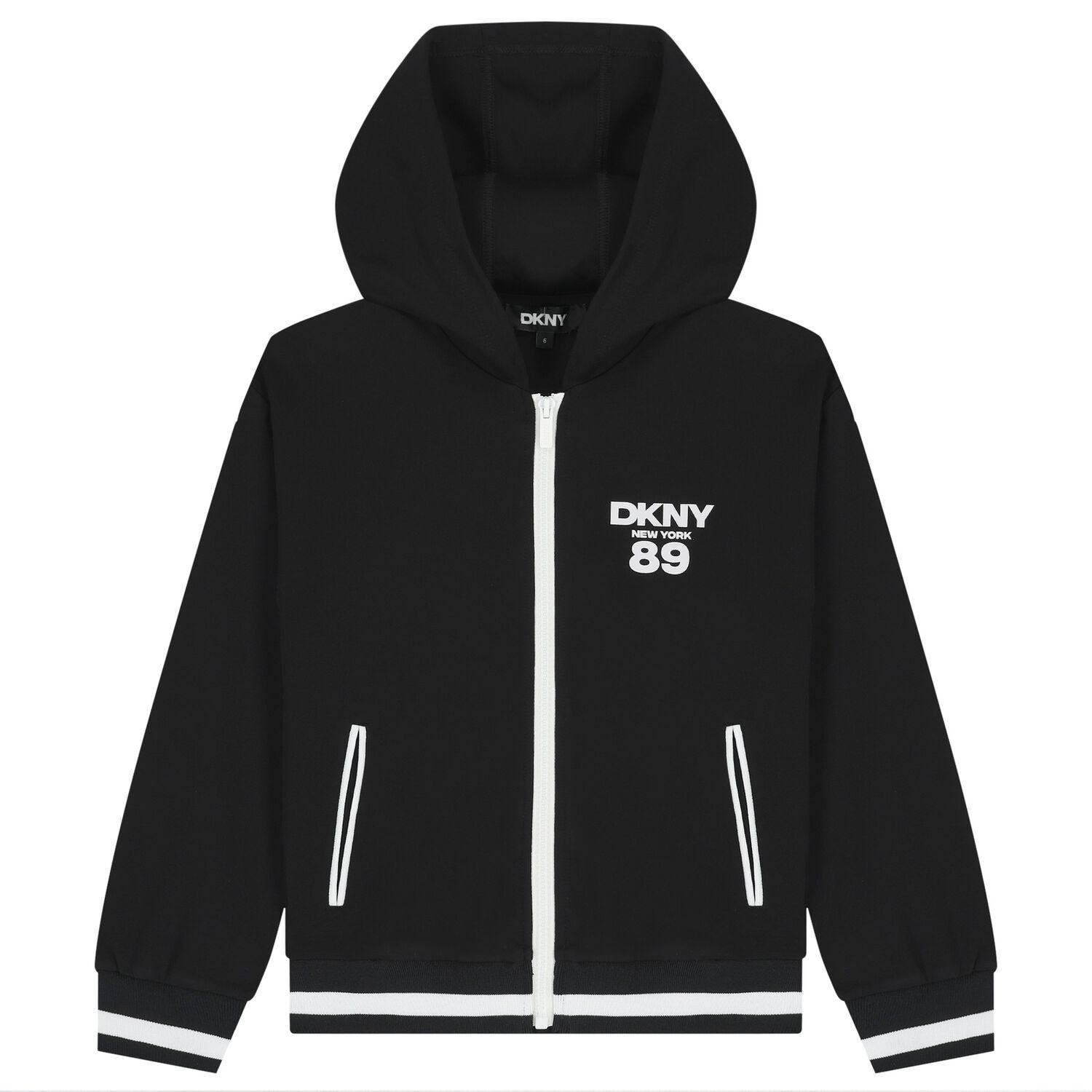 Black Logo Hooded Zip Up Top, 1, hi-res