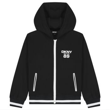 Black Logo Hooded Zip Up Top