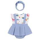 Baby Girls White & Blue Dungaree Set, 1, hi-res