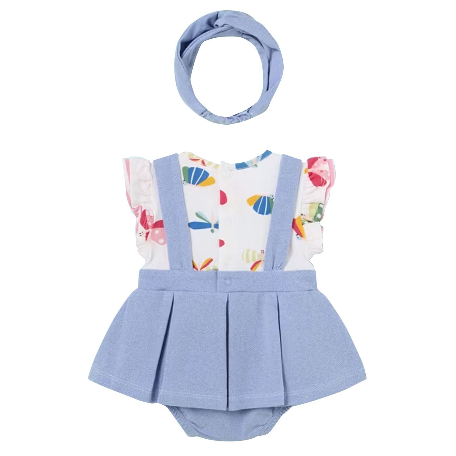 Baby Girls White & Blue Dungaree Set, 1, hi-res image number null