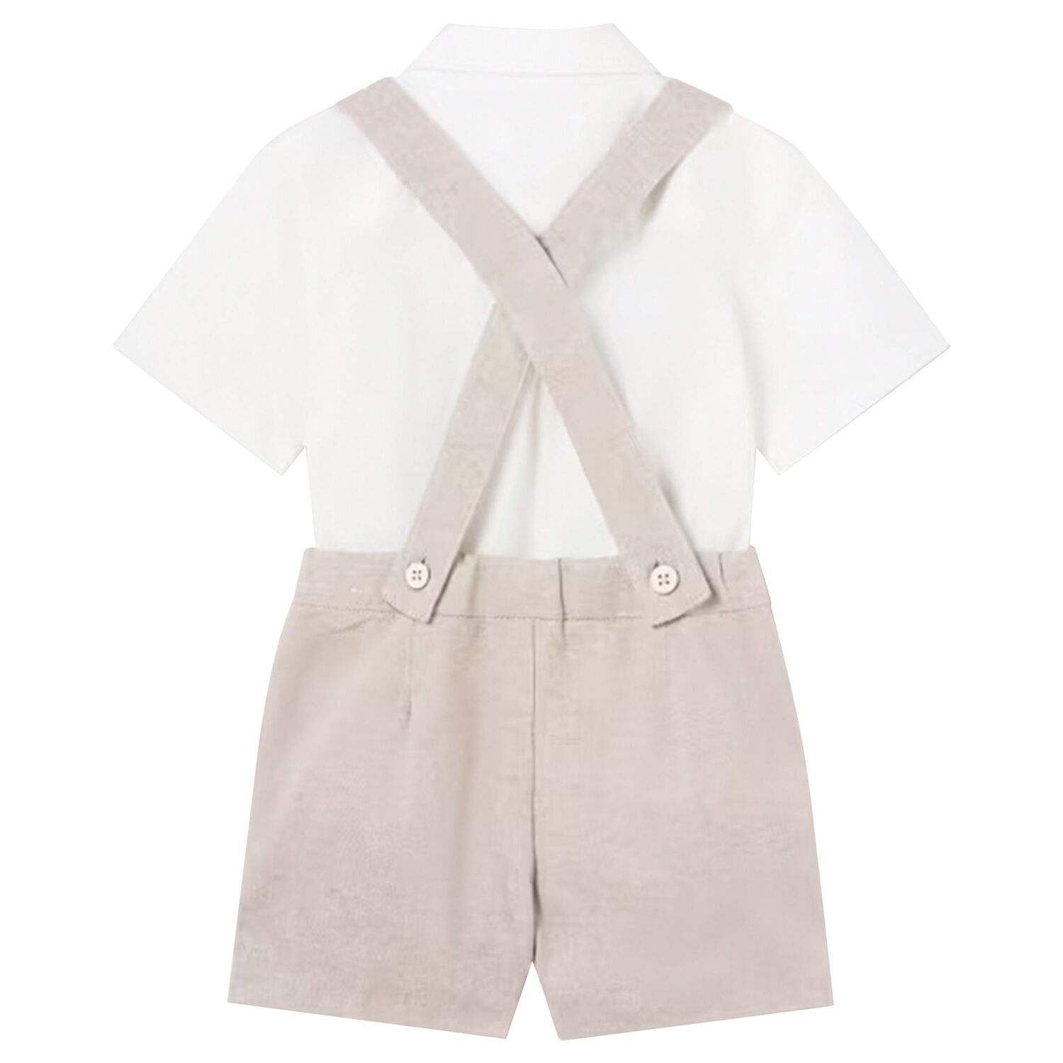 Younger Boys White & Beige Dungaree Set, 2, hi-res