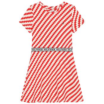 Girls Ivory & Red Logo Dress