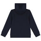 Boys Navy Blue Logo Hooded Zip Up Top, 1, hi-res
