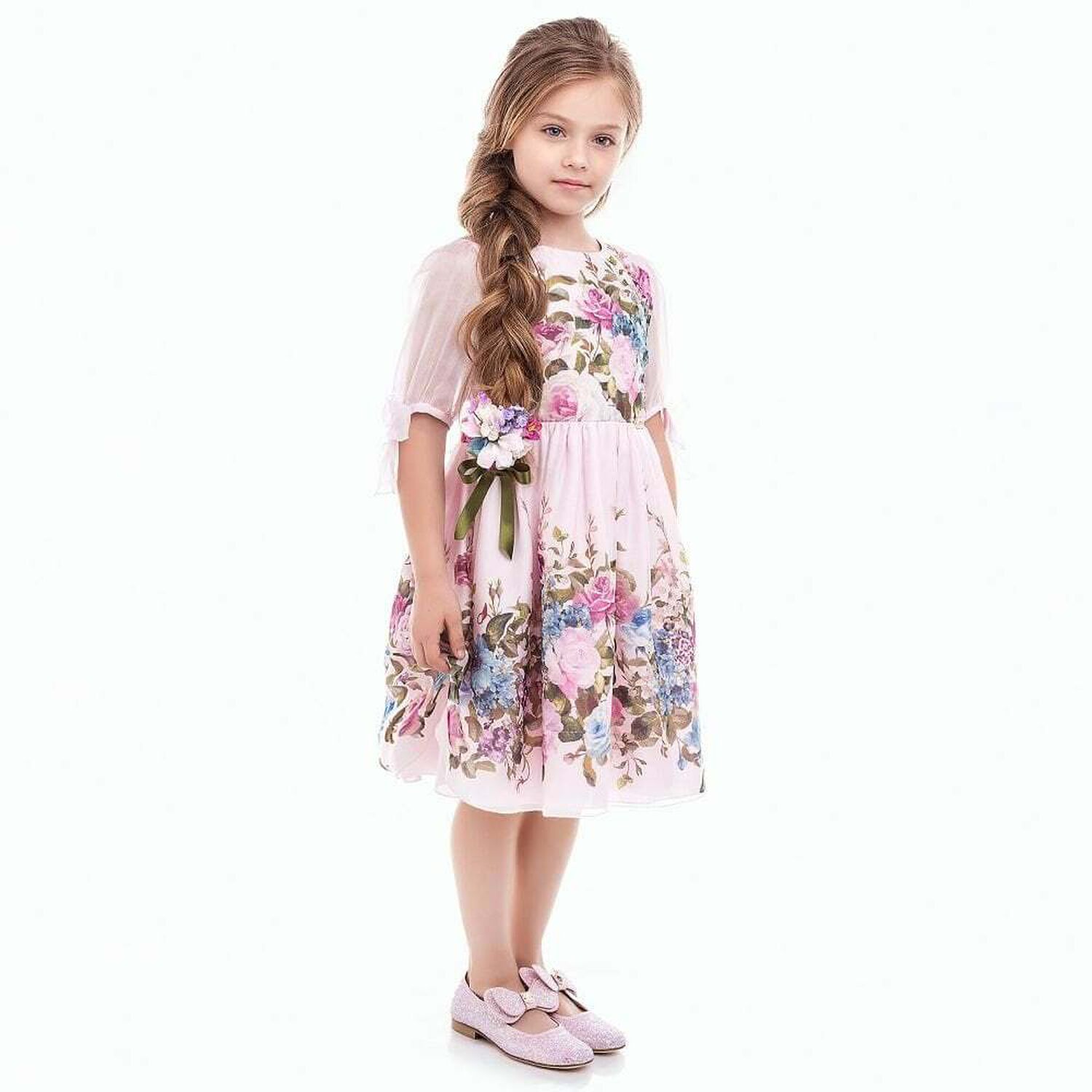Girls Pink Floral Dress, 1, hi-res
