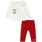 Younger Girls Ivory & Red Trousers Set, 1, hi-res