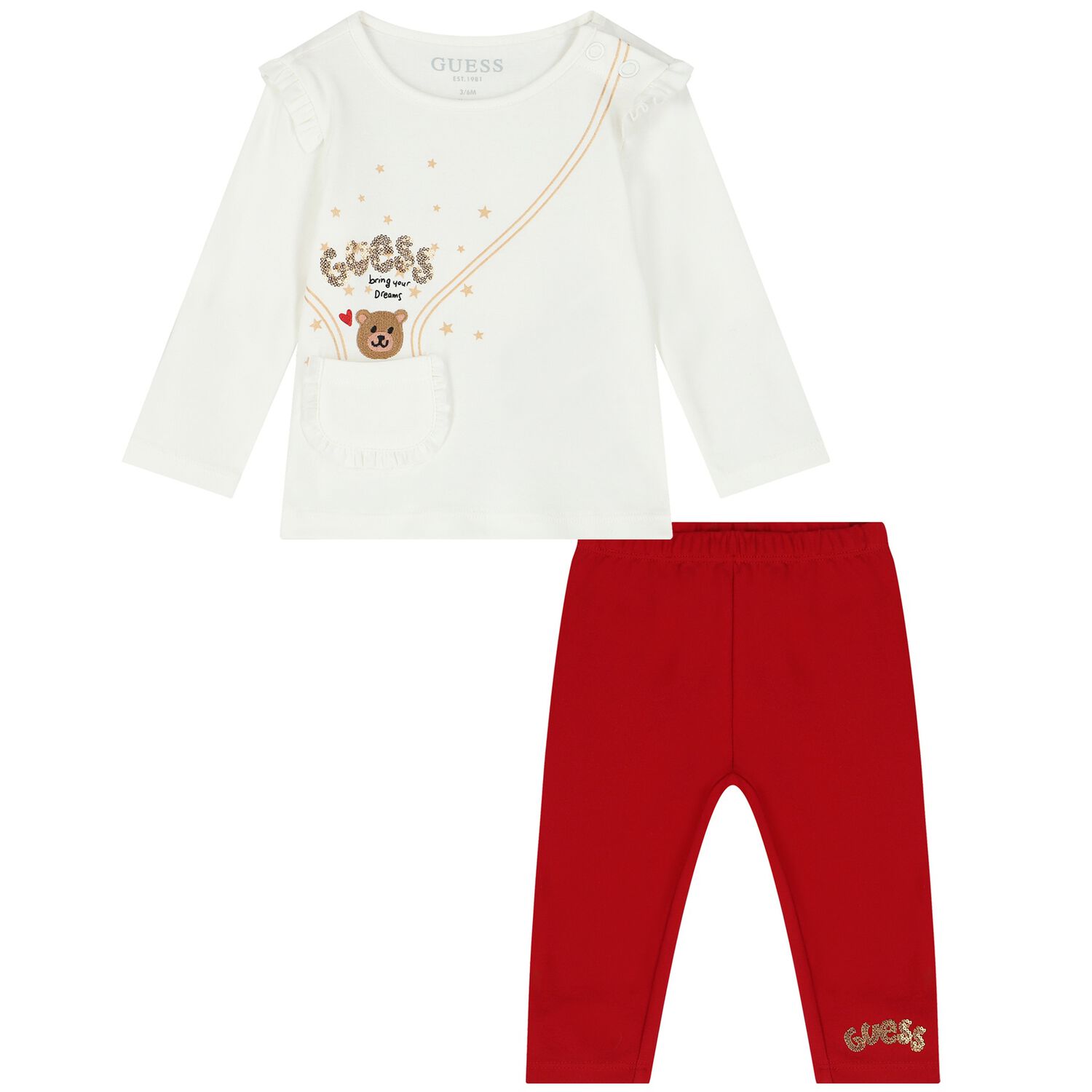 Younger Girls Ivory & Red Trousers Set, 1, hi-res