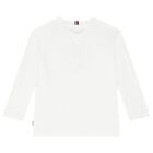Boys White Logo Long Sleeve Top, 1, hi-res