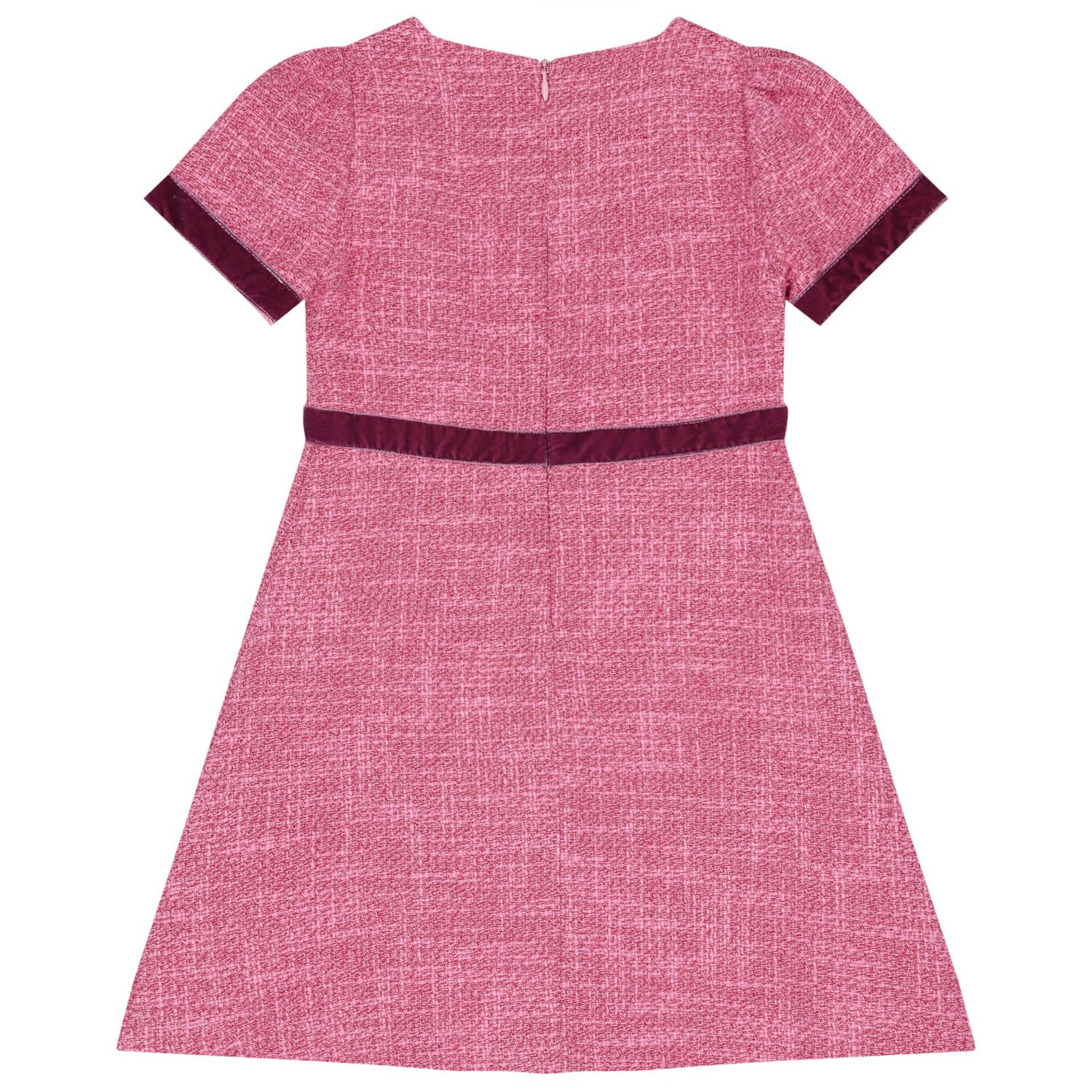 Girls Pink Tweed & Velvet Bow Dress, 2, hi-res