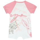 Baby Girls White & Pink Logo Romper, 1, hi-res