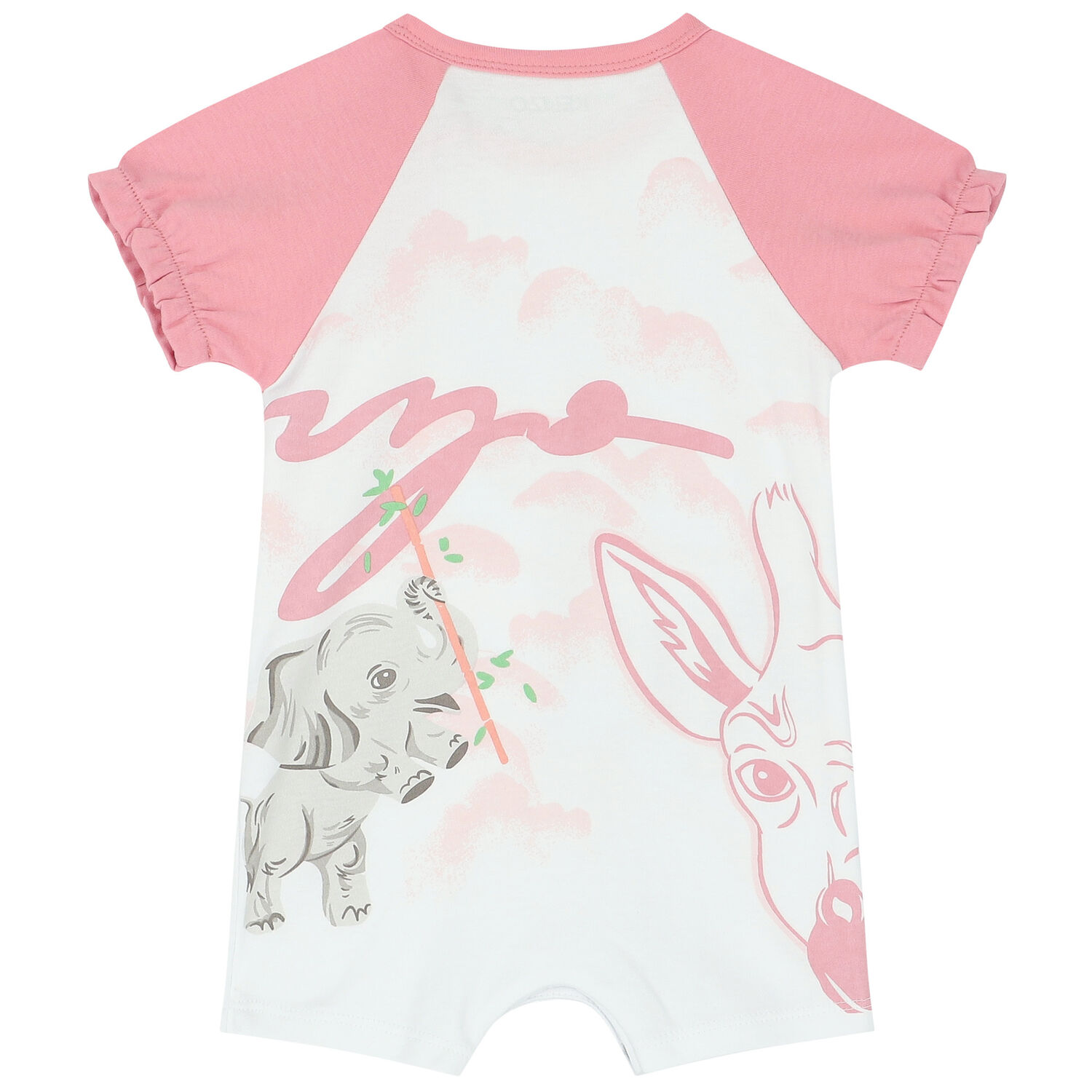 Baby Girls White & Pink Logo Romper, 1, hi-res