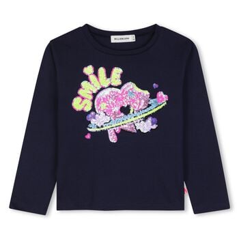 Girls Navy Blue Sequin Planet Long Sleeve Top