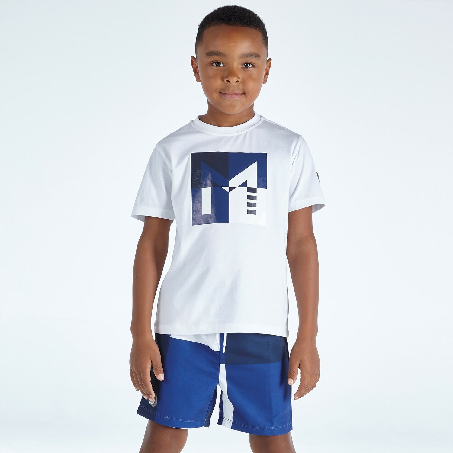 Boys Blue Printed Swim Shorts, 1, hi-res