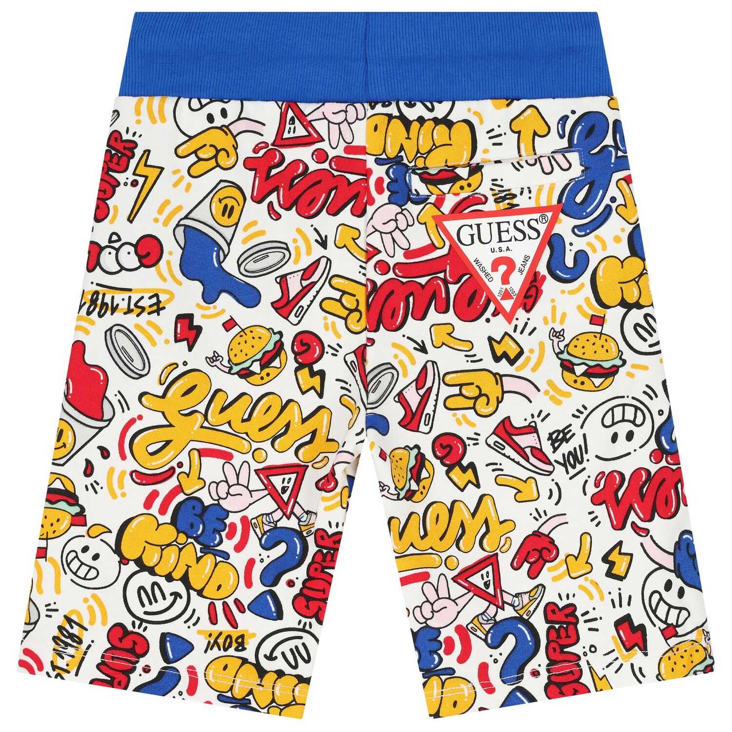 Boys White & Blue Logo Shorts, 1, hi-res image number null