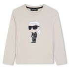 Boys Beige Ikonik Karl Long Sleeve Top , 2, hi-res