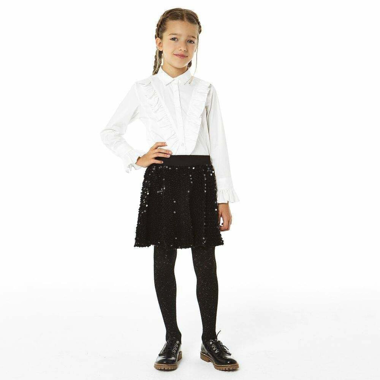 Girls Black Sequin Skirt, 1, hi-res