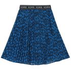 Girls Blue Logo Pleated Floral Skirt, 1, hi-res