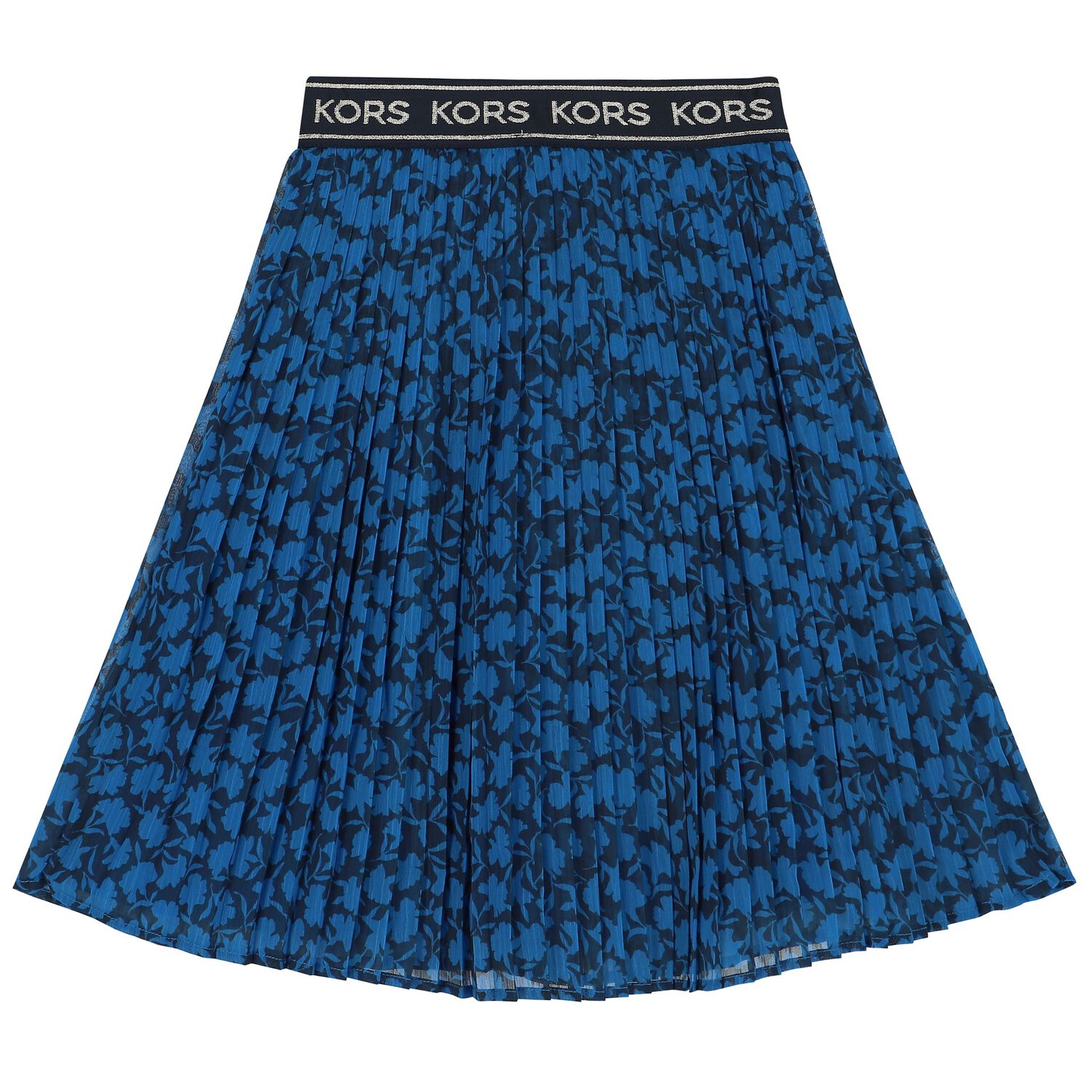 Girls Blue Logo Pleated Floral Skirt, 1, hi-res image number null
