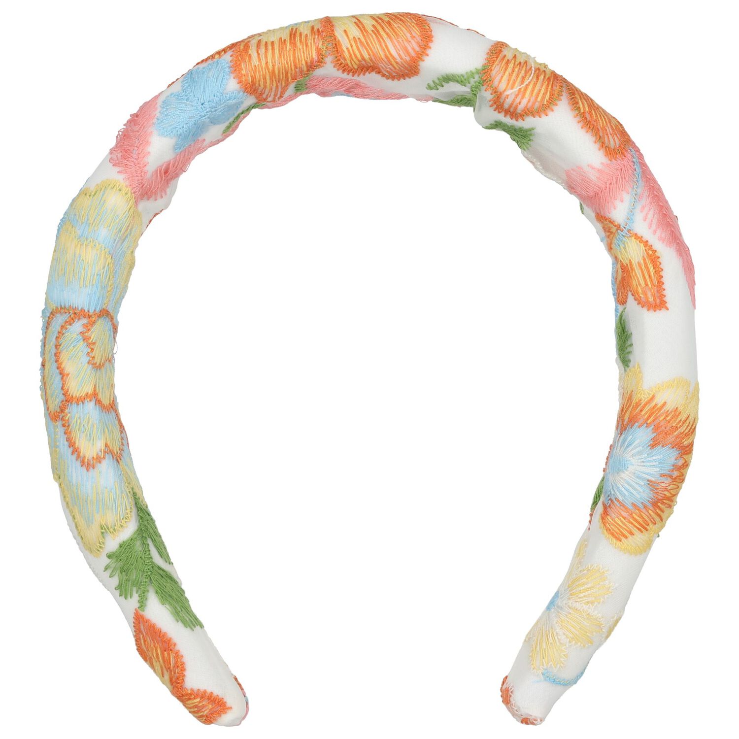 Girls White Floral Embroidered Headband , 1, hi-res
