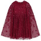 Girls Red Embroidered & Sequinned Tulle Cape Dress, 1, hi-res