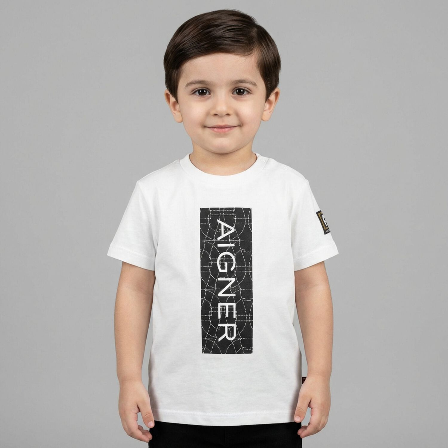 Younger Boys White Logo T-Shirt, 1, hi-res