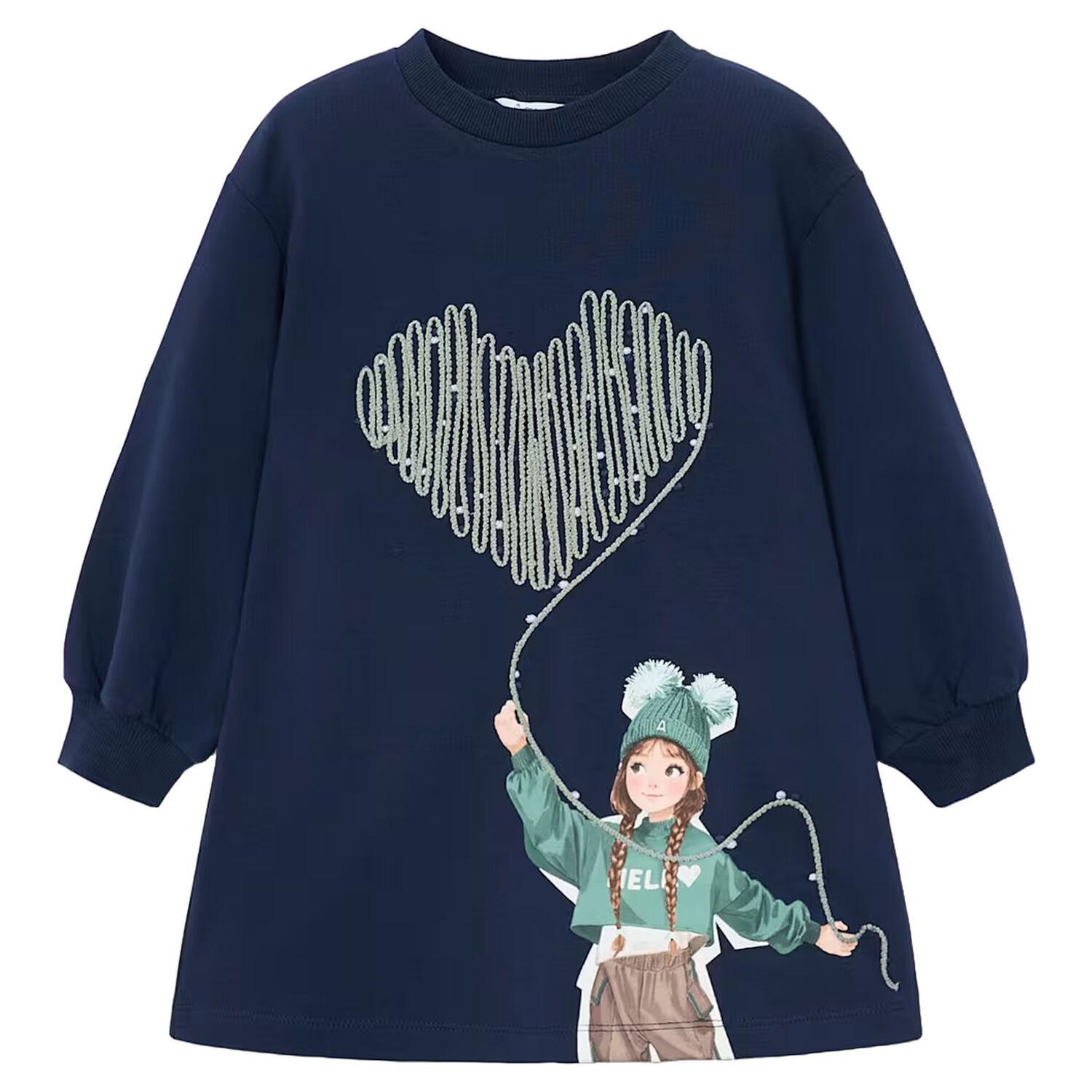 Girls Navy Blue Dress, 2, hi-res