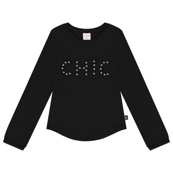 Girls Black Embellished Long Sleeve Top