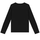 Girls Black Logo Long Sleeve Top, 2, hi-res