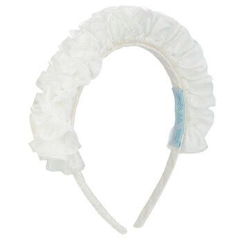 Girls White Ruffled Headband