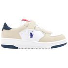 Boys White & Beige Logo Trainers, 1, hi-res