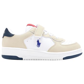 Boys White & Beige Logo Trainers